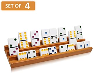 Exqline Wooden Domino Racks Trays Holders Organizer(Set of 4) - Premium Domino Tiles Holder Racks for Mexican Train Dominoes Games - Dominos NOT Included