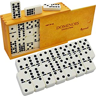 Dominoes Set for Adults - Double Nine Dominoes Set for Classic Board Games - Domino Set for Family Games - Double Nine Dominos Set 55 Tiles with Wooden Case