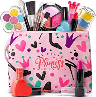 FoxPrint Kids Makeup Kit for Girls, Soft to skin, Easy to wash, 23 Pc Princess Makeup Set Toys for 2 3 4 5 6 7 8 9 10 11 12 & Up Year Old Girl & Kids, Carrying Cosmetic Purse for Easy Storage