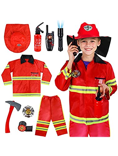 Meland Kids Fireman Costume Role Play Set - Firefighter Dress-up and Fireman Toys Accessories for Toddlers, Birthday Christmas Gifts for 3 4 5 6 7 Year Old Boys Girls
