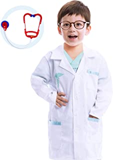Jr. Doctor Lab Coat Deluxe Kids Toddler Costume Set for Halloween Scrub Dress Up Party and Scientists Role Play