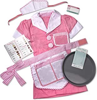 Melissa & Doug Waitress Role Play Costume Set (7 pcs) - Includes Apron, Order Pad, Cap Pink 3-6 years