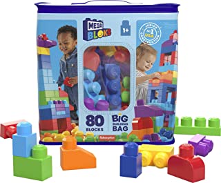 MEGA BLOKS Big Building Bag building set with 80 big and colorful building blocks, and 1 storage bag, toy gift set for ages 1 and up - Blue Bag