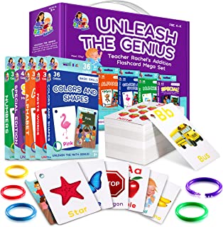 Teacher Rachel's Educational Flash Cards for Toddlers - Set Of 5 184 Cards Pre K-K Mega Flashcards Set with First Words, Alphabet, Colors, Shapes, Numbers, Manners, Greetings, Feelings, and Weather
