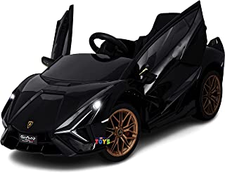 Electric Ride On Car with Remote Control – 12V Kids Battery Powered Ride On Toys with Spoked wheel, Open Doors, Leather 1 Seat, MP4 Screen, Music, Horn, Americas Toys Compatible with Lamborghini Black