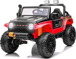 sopbost 12V Ride On Truck Rubber Tires 4-Wheeler Vehicle Parent-Child 4x4 Kids Ride On Car with Remote Control Electric Ride On Toys for Parent Kids, Music Play, Red
