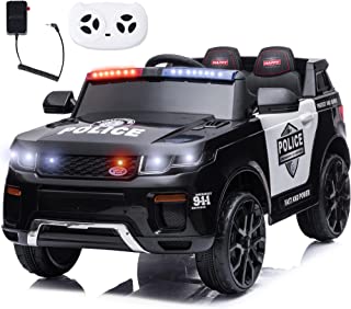 sopbost 12V 7Ah Police Car Ride-on Toys with Remote Control 2WD Battery Powered SUV Vehicle with Megaphone, Siren, Flashing Warning Light, for 3-6 Yrs Kids Car to Drive, Black