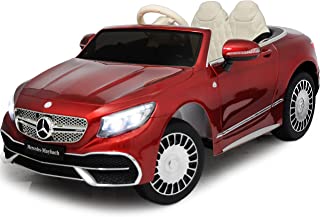 Ride On Toys - 12V Electric Car with Remote Control – Americas Toys Ride On Car for Kids with Open Doors, Leather Interior, MP4 Touch Screen, Bluetooth, Horn, Compatible with Mercedes-Maybach Red