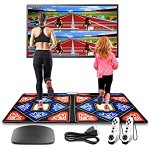 UeeVii Electronic Dance Mat for Adult Kids, Double Game Dance Floor Mats with Rechargeable Host & Remote Controller,Non-Slip Yoga HDMI Wireless Musical Blanket Pad,English MTV & Cartoon Mode Options