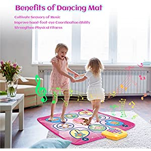 BGISI Dance Mat - Electronic Dance Pad Gifts Toys for Girls - 5 Game Modes Musical Dancing Play Light Up Mats - Christmas Birthday Gifts for 3-5 6-8 10+ Years Old Girls