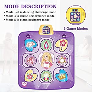 beefunni Dance Mat Toys for 3-10 Year Old Girls, 5 Game Modes Including 3 Challenge Levels, Adjustable Volume Dance Pad with LED Lights, Christmas Birthday Gifts for 3 4 5 6 7 8 9+ Year Old Girls