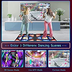 UeeVii Electronic Dance Mat for Adult Kids, Double Game Dance Floor Mats with Rechargeable Host & Remote Controller,Non-Slip Yoga HDMI Wireless Musical Blanket Pad,English MTV & Cartoon Mode Options