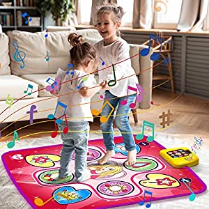 beefunni Dance Mat, Electronic Musical Play Mats Pink Dance Pad with LED Lights, Dance Game Toy Gift for Kids with 5 Game Modes, Christmas Birthday Gifts for 3 4 5 6 7 8 9 10 Year Old Girls Toys