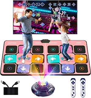FEEL VOX Dance Mat for Kids and Adults, Musical Electronic Dance Pad with HD Camera Yoga Mat, Multifunctional Somatosensory Game Sports Dancing Machine, Double User Wireless PEVA Running Mats (Pink)