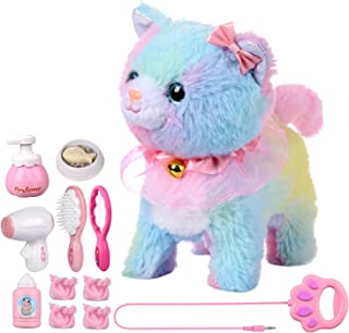 Remote Control Electronic Plush Cat Toy Pet for Girls Kids Interactive Toys, Walks, Barks, Pretend Dress Up Realistic Stuffed Animal for Age 3 4 5+ Years Old Best Gift (Cat-Colourful)