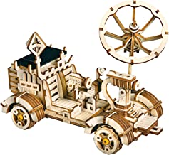 ROBOTIME 3D Assemble Puzzle Wooden DIY Solar Power Car Kits - Educational STEM Toys Great Home-School Curriculum - Unique Solar Power Toy Gifts for Kids and Adults(Moon Buggy)
