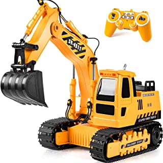 Remote Control Excavator RC Toy 1:20 RC Excavator Toy 3 Separate Motors Construction Tractor, 11 Channel Rechargeable RC Truck with Lights Sounds 2.4Ghz Transmitter for Boys Girls Kids