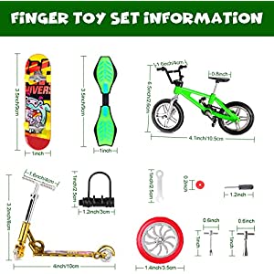 31 Pieces Mini Finger Toys Set Finger Skateboards Finger Bikes Mini Scooters Tiny Swing Board with Replacement Wheels and Tools Accessories for Party Favors Finger Training Educational Toy