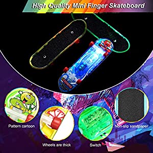 6 Pieces Light up Mini Finger Toys Set Finger Skateboards for Kids LED Fingerboard Creative Fingertips Movement Mini Skateboards Novelty Creative Toys Party Favors Decorations Supplies Teens Adults
