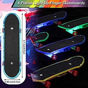6 Pieces Light up Mini Finger Toys Set Finger Skateboards for Kids LED Fingerboard Creative Fingertips Movement Mini Skateboards Novelty Creative Toys Party Favors Decorations Supplies Teens Adults