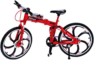 Gilumza Alloy Foldable Bicycle Toy, Mini Finger Mountain Bike Toys Model for Home Office Desktop Decoration (Red)