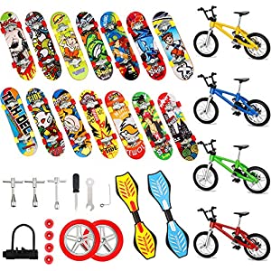 29 Pieces Mini Finger Toys Set Finger Skateboards Finger Bikes Tiny Swing Board Fingertip Movement Party Favors Replacement Wheels and Tools Valentine Gift for Kids