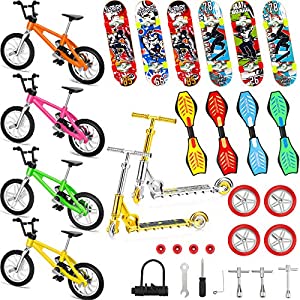 31 Pieces Mini Finger Toys Set Includes Finger Skateboards, Finger Bikes, Mini Scooters and Matched Wheels and Tools Accessories Educational Toys for Party Favors