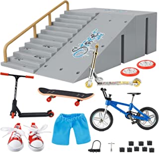 KETIEE Fingerboard Skatepark Ramp Kit - Finger Skatepark Toy with Finger Scooter Skateboard Mini Finger Shoes Pants Bikes & Accessories, Finger Toys Set Movement Party Favors for Kids & Adults Gifts