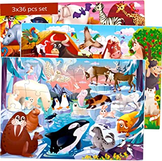 Toddler Jigsaw Puzzles for Kids Ages 3-5 – 3 x 36 Pieces Floor Puzzles for 4-8 by QUOKKA – Preschool 12 Toy 3D Figures Learning Farm Animals – Big Educational Gift Game for Boy and Girl 2-4-6 Year Old