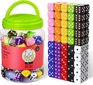 JoyCat 100 16mm 6 Sided Dice Set Standard Game Dice Kids for Board Games Dice Games Math Dice for Classroom with Storage Bucket Opaque 10 Colors