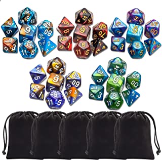 CiaraQ Polyhedral Dice Set (35 Pieces) with Black Pouches, 5 Complete Double-Colors Dice Sets of D4 D6 D8 D10 D% D12 D20 Compatible with Dungeons and Dragons DND RPG MTG Table Games