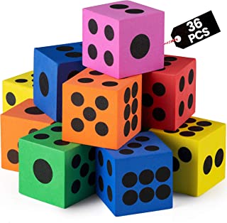 Foam Dice Set - Bulk Pack of 36, 1.5 Inch Large Assorted Colorful Foam Dice Cubes with Number Dots, Use for Kids, Classrooms, Math Games, Building Toys, Party Supplies by Bedwina