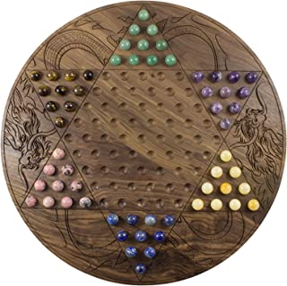 Ultimate Chinese Checkers Game - Gemstone Marbles & Walnut Hardwood Board
