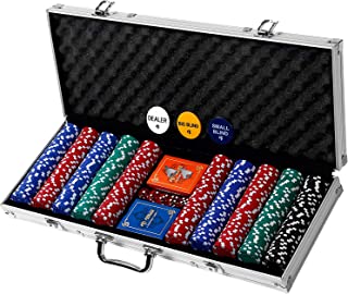 Rally & Roar Professional 200, 300 or 500 Chips (11.5g) Poker Set with Case - 3 Options - Complete Poker Playing Game Sets with Casino Style Chips, Cards, Dice, Aluminum Color Case & Keys