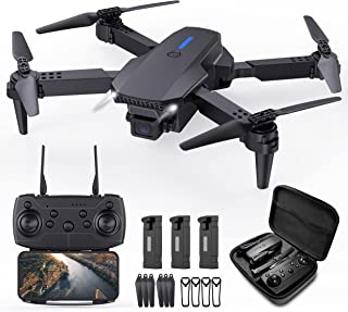 Hilldow Foldable Drone with Camera Video for Adults Beginners, 1080P HD Mini Drone for Kids, FPV RC Quadcopter 30 Min Long Flight Time in 3 Batteries, 3D Flip, Outdoor Carrying Case, Gift for Girls/Boys/Teens (Black)