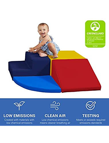 FDP SoftScape Toddler Playtime Corner Climber, Indoor Active Play Structure for Toddlers and Kids, Safe Soft Foam for Crawling and Sliding (4-Piece Set) - Blue/Red, 11619-BLRD