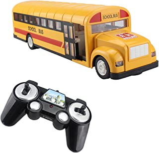 Fisca RC School Bus Remote Control Car Vehicles 6 Ch 2.4G Opening Doors Acceleration & Deceleration Toys with Simulated Sounds and LED Lights Rechargeable Electronic Hobby Truck for Kids