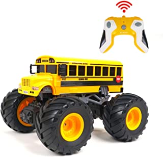 WOWRC Remote Control Fire Truck RC School Bus with Sounds Lights Rechargeable 2.4GHz Monster Trucks Toy for Kids, Boys, Toddlers (Yellow)