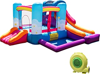 TURFEE Sky and Rainbow Inflatable Bounce House with Side Slide for Kids Outdoor Play Garden/Backyard