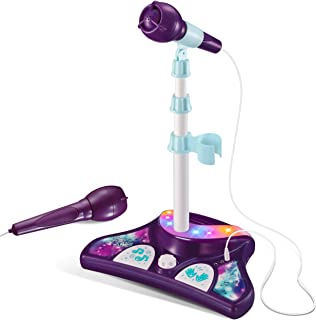 Little Pretender Kids Karaoke Machine with 2 Microphones & Adjustable Stand, Music Sing Along with Flashing Stage Lights and Pedals for Fun Musical Effects