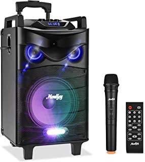 Moukey Karaoke Machine, Outdoor Speaker 10" Subwoofer PA System, Portable Bluetooth Speaker with Wireless Microphone, Remote, Disco Lights and Wheels, Bass Boost, Supports TWS/REC/AUX/MP3/USB/TF/FM