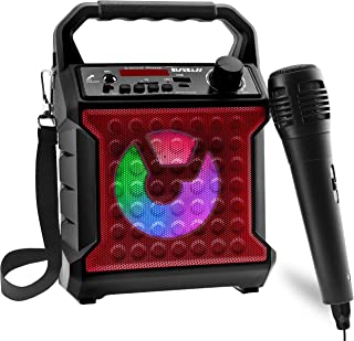 Risebass Portable Bluetooth Speaker with Microphone Set - Home Karaoke Machine and PA System for Kids and Adults with Party Lights - Rechargeable USB Speaker Set with FM Radio, SD/TF Card and AUX.