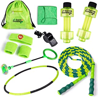 Born Toys Complete Kids Exercise Equipment Set for Ages 5 & Up, Kids Workout Equipment Includes Kids Jump Rope, Dumbbell Water Bottles, Hula Hoops for Kids, Sweat Bands, Kids Gym Bag, Skip It for Kids