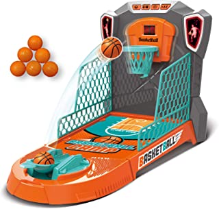 KUARLUBI Basketball Shooting Game Toy, Desktop Table Basketball Games Set with Basketball Court, Move Basket, Light and Score Fun Sports Novelty Toy for Birthday Gifts