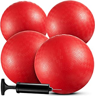 Bedwina Playground Balls Bulk - 9 Inch (Pack of 4) Red Rubber Bouncy Inflatable Balls, with Air Pump, for Kids & Adults, Indoor & Outdoor Games, Kickballs, Dodgeball, Four Square, Dodge Ball, Handball