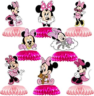 8 PCS Minnie Honeycomb Centerpieces, Table Topper for Birthday Party Decoration, Double Sided Cake Topper Party Favor, Honeycomb Centerpiece for Pink Mouse Birthday Party