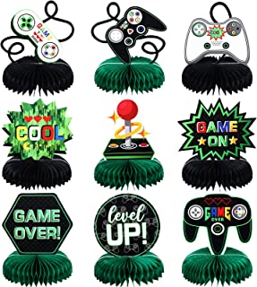 9 Pieces Video Game Party Decorations Supplies Video Game Honeycomb Table Centerpieces Cutouts for Video Game Birthday Baby Shower Theme Party Supplies