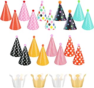 22 PCs Party Hats Birthday Crown Cone Hats DIY Party Favours Hat with Pom Poms Paper Mini Birthday Hats for Kids Adults