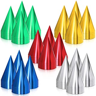 100 Pieces Cone Party Hats Multicolor Birthday Party Hat Metallic Foil Neon Paper Hat With Elastic String for Kids Adults
