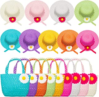 Zhanmai 9 Sets Girls Tea Party Hats Purse Daisy Flower Sun Straw Hat and Purse Sets Includes 9 Purses 9 Daisy Flower Sunhats 9 Colors